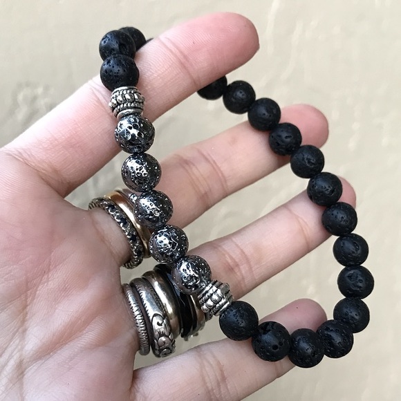 Men or women gun metal electroplated lava bracelet - Picture 4 of 7